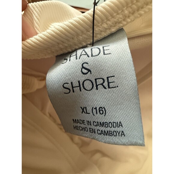 NWT Shade & Shore Swimsuit Womens Sz XL (16) White One Piece Ribbed Drawstring - Picture 12 of 15